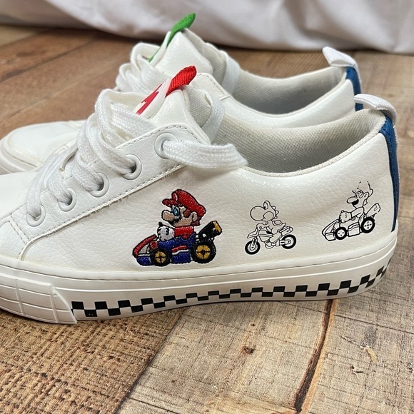ZARA Nintendo Mario Kart Mario Luigi White Sneakers Kids Size 7 32 EUR Street - Picture 8 of 13